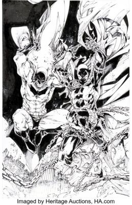 Brett Booth and Sandra Hope Batman / Spawn #1 Variant Cover Original Art (DC/Image, 2022).