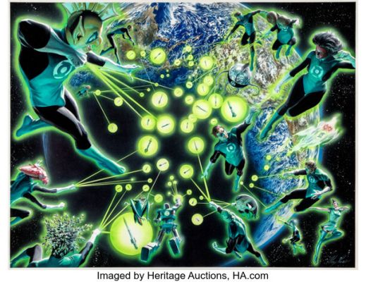 Alex Ross and Doug Braithwaite Justice Green Lantern Corps Double Splash Pages 26-27 Original Art (DC, 2007). | Heritage