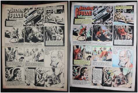 Jay Disbrow - julian apollo in luthia page 16 strip art with color guide art 2pc set - la - buck rogers-esque - 1949 signed