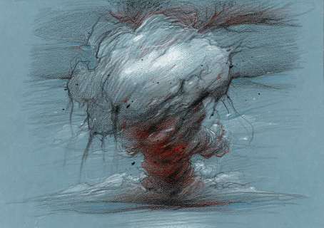 Enki Bilal | La couleur de l’air, case originale à la gouache de couleur et aux pastels gras pour la 1ère case de l’album publié en 2014 chez Casterman. | Septimus