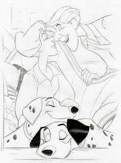Jaume Esteve - 101 Dalmatians: Roger Radcliffe, Anita, Pongo and Perdita - Pencil Drawing | Catawiki