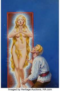 Virgil Finlay (American, 1914-1971). Frozen Beauty, Weird Tales magazine cover, February 1938. Oil on ...