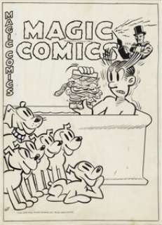 Joe Musial - Magic Comics Cover Original Art (David McKay, 1948). Who let the dogs in? That‘s the question that -