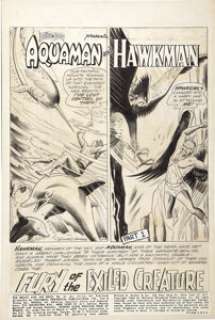 Howard Purcell - Brave and Bold #51, Aquaman and Hawkman Splash Page 1 Original Art (DC, 1963). Double -