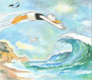 Tony Fernandez - Donald Duck Inspired by Monet’s "Receding Waves" (1883) - 65 x 50 cm - Hand Made Paper | Catawiki