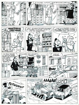 Turk - Lot 482 - Clifton, Une panthère pour le Colonel, planche originale à l’encre de chine pour cet album paru en 1982 au Lombard.