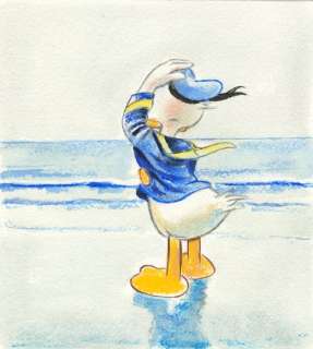 Tony Fernandez - Donald Duck Facing the Horizon - Original Acrylic & Watercolor Painting - Hand Signed | Catawiki
