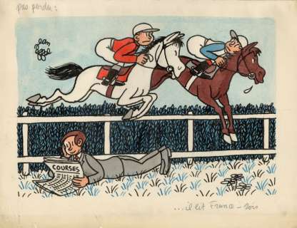 Effel, Jean - 1 Original colour drawing - France Soir - Pas perdu : il lit France Soir | Catawiki