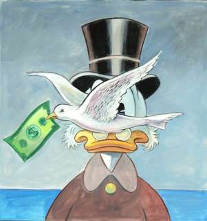 Tony Fernandez - Scrooge McDuck Inspired by René Magritte’s ’Man in a Bowler Hat’ (1964) - Original Acrylic Painting | Catawiki