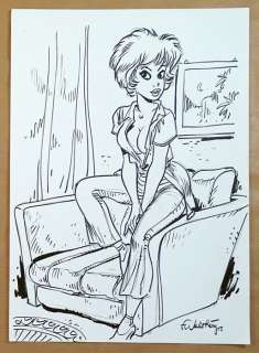 Walthéry, François - 1 Original drawing - Natacha - Natacha sur l’accoudoir - 2022 | Catawiki