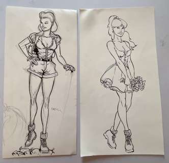 Meynet, Félix - Ensemble de 3 dessins originaux dessinés par Meynet ,dont Mirabelle en petite tenue - 3 Commission Drawing | Catawiki