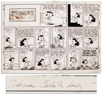 Charles Schulz ’’Peanuts’’ Great Pumpkin Sunday Strip -- From Halloween 1965 | Nate Sanders