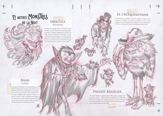Stan Manoukian | Crayonné original dessiné sur une impression des textes "Et autres monstres de la nuit" - Les Monstres - L’Encyclopédie du Merveilleux | Daniel Maghen