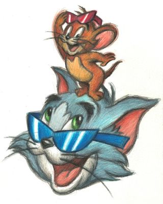 Joan Vizcarra - 1 Crayon original - Tom & Jerry “Sunglasses Pals” – Hand Signed | Catawiki