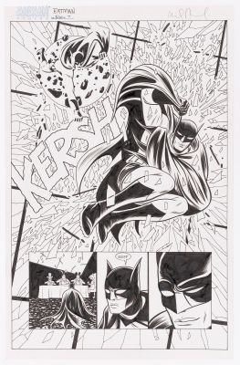 Lot 77 - MICHAEL ALLRED BATMAN BLACK AND WHITE #4 COMIC BOOK SPLASH PAGE ORIGINAL ART. | Hake’s