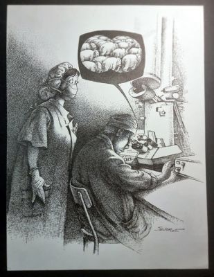 Serre, Claude - 1 Original colour drawing - Serre, Claude - Medecine / virus éléphants - 1993 | Catawiki