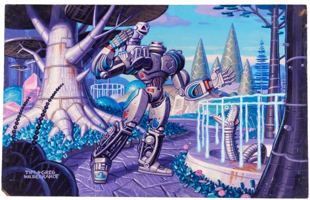 Lot 14 - THE BROTHERS HILDEBRANDT METAL CITY PD "DAY AT THE ZOO" ANIMATION PRE-PRODUCTION ORIGINAL ART PAINTING. | Hake’s