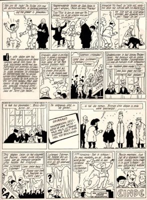 De Moor, Bob - 1 Original page - Snoe en Snolleke - Originele eindpagina (p.46) - De Gele Spion - 1954 | Catawiki