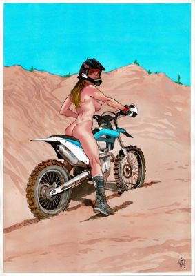 Gürsel, Gürçan - 1 Original colour drawing - Pin Up - Biker girl - 2025 | Catawiki