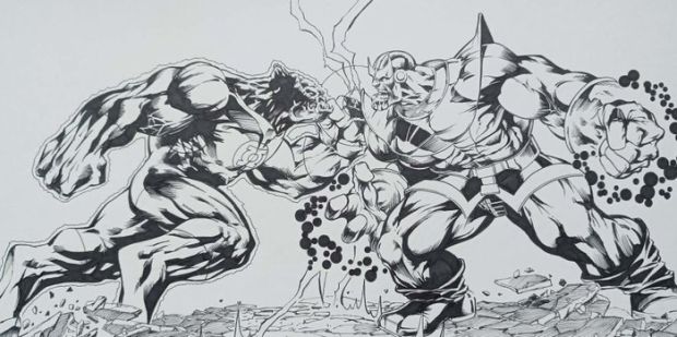 MC Wyman - 1 Original drawing - Thanos - Thanos vs Kilowog - 2011 | Catawiki