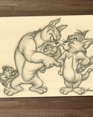 Joan Vizcarra - Crayon original - Tom & Jerry: Baseball Trouble – Hand Signed | Catawiki