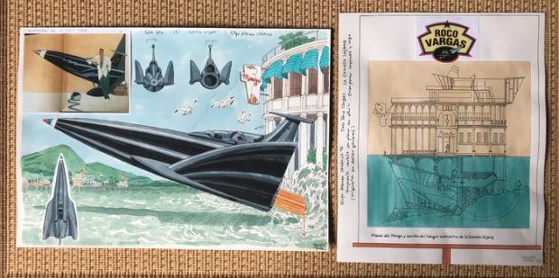 Torres, Daniel - 2 Original colour drawing - Roco Vargas - Escultura Estrella Lejana Expo 92 - 1992 | Catawiki