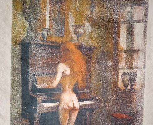 Emma Wildfang - 1 Monotype original en couleur - Original artwork "The piano Player part II" - Echoes of the Fin de Siècle Edition | Catawiki