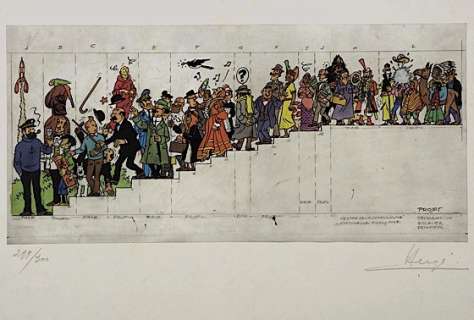 Fresque Du Centre Culturel Wallonie-Bruxelles a Paris Rare Sérigraphie En Couleurs Représentant Les Principaux Personnages Hergé |  | Artcurial