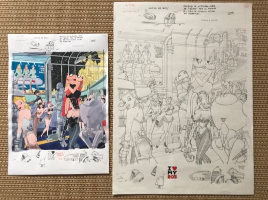 Daniel Torres - 2 Crayon et aquarelle - Girls & Robots - Looking for Betty - 1987