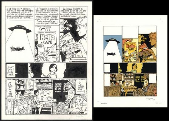 Cosey | Planche originale n°29 accompagnée de sa mise en couleurs et d’un cadre de texte pour la case n°2 - Yiyun | Daniel Maghen