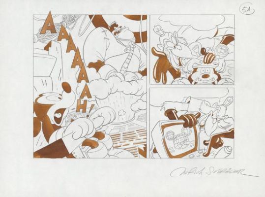 Ulrich Schröder | Planche originale n°5 en deux parties - Runaway Brain - Mickey | Daniel Maghen