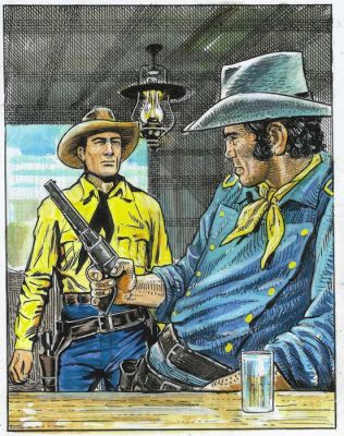 Vercelli, Gino - 1 Original colour drawing - Tex - Omaggio a Tex & Blueberry - 2026 | Catawiki