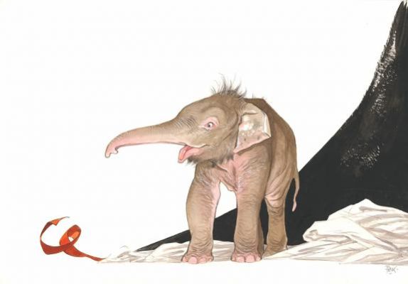 Frank Pé | Illustration originale réalisée pour le calendrier 2015 Éléphantômes : Janvier | Daniel Maghen