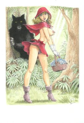 Cera - 1 Original colour drawing - sexy girl - Little Red Riding Hood - Erotic | Catawiki