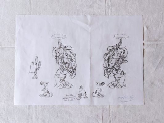 Achdé (Darmenton, Hervé) - 1 Original preliminary drawing - Lucky Luke - Recherches pour une statuette "L’Arche de Rantanplan" | Catawiki