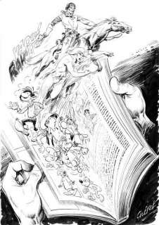 Chéret. | Â« Les Héros de la B.D. Â». Dessin original Ã  l’encre de Chine noire, | Tessier Sarrou