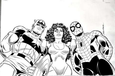 John Romita Sr. - Marvel Calendar Cover Art (Spider-Man, She-Hulk, Captain America!) Large Art -1992