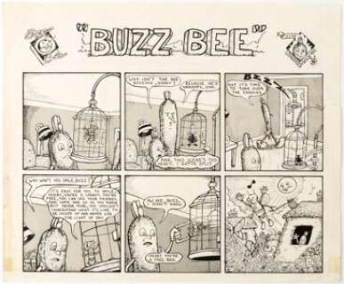 "Buzz Bee" Comic Strip Original Art (c. 1970s). Short but sweet comic strip, unsigned, but drawn -