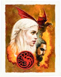 Sanjulian (Manuel Perez Clemente) - Daenerys and Drogo Painting Original Art (c. 2015). A fiery painting of The - | Heritage