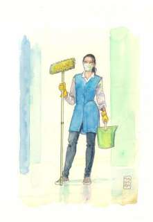 Milo Manara | “Agente de nettoyage d’hôpital” Aquarelle sur papier... | Tessier Sarrou