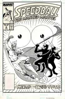 Steve Ditko Bruce Patterson - Speedball #6 Cover (Rare Ditko Marvel Superhero Cover! Speedball Battles the Duel Villain Team: the Bug-Eyed Voice!) 1988