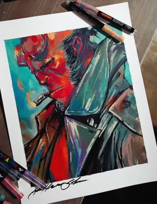 Guilherme Silva - Hellboy - Pinup art (11,3" x 14,6") - Acrylic Paint