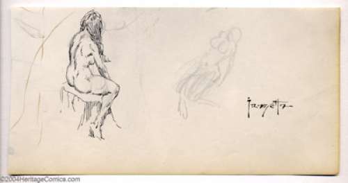 Frank Frazetta - Original Art Sketches "Seated Nude" (No Publisher, undated). Pen and ink sketch of - | Heritage