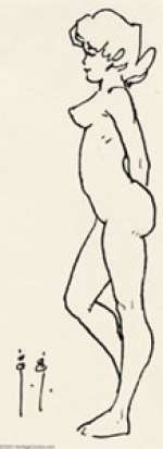 Frank Frazetta - Original Art Sketch, Standing Girl Nude in Profile (undated). A well balanced standing figure - | Heritage