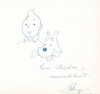 Hergé | Tintin et Milou, dédicace Ã  l’encre bleue réalisée… | Septimus