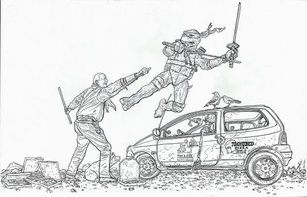 Geof Darrow - Shaolin Cowboy Vs Teenage Mutant Ninja Turtle Very Large Pinup