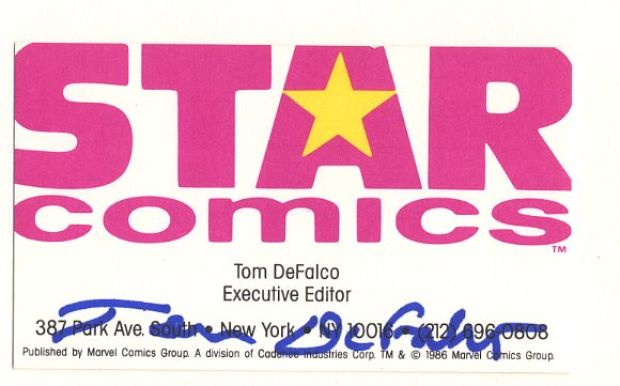 Tom Defalco | 1986 Star Comics Executive Editor Business Card, Autographed | Catskill Comics