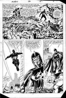 John Buscema | Buscema, John / Tom Palmer - Avengers #258 Splashy Pg 15, Black Spiderman Vs Cosmic Firelord + Black Knight @ Oax 2026 | Cool Lines Art