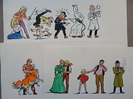 Geerts, Paul / Ron van Riet / Jeff Broeckx - 2 vellen met originele tekeningen in kleur - Robert & Bertrand - Bessy - De Geuzen etc. - (Eind jaren ‘80) 