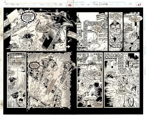 Mike Witherby, Robert Brown | Ghost Rider: Over the Edge #4 P 18-19 Double Spread (2 Ghost Riders on Motorcycles Chasing Each Other Onto the Staten Island Ferry!) 1995 | Romitaman